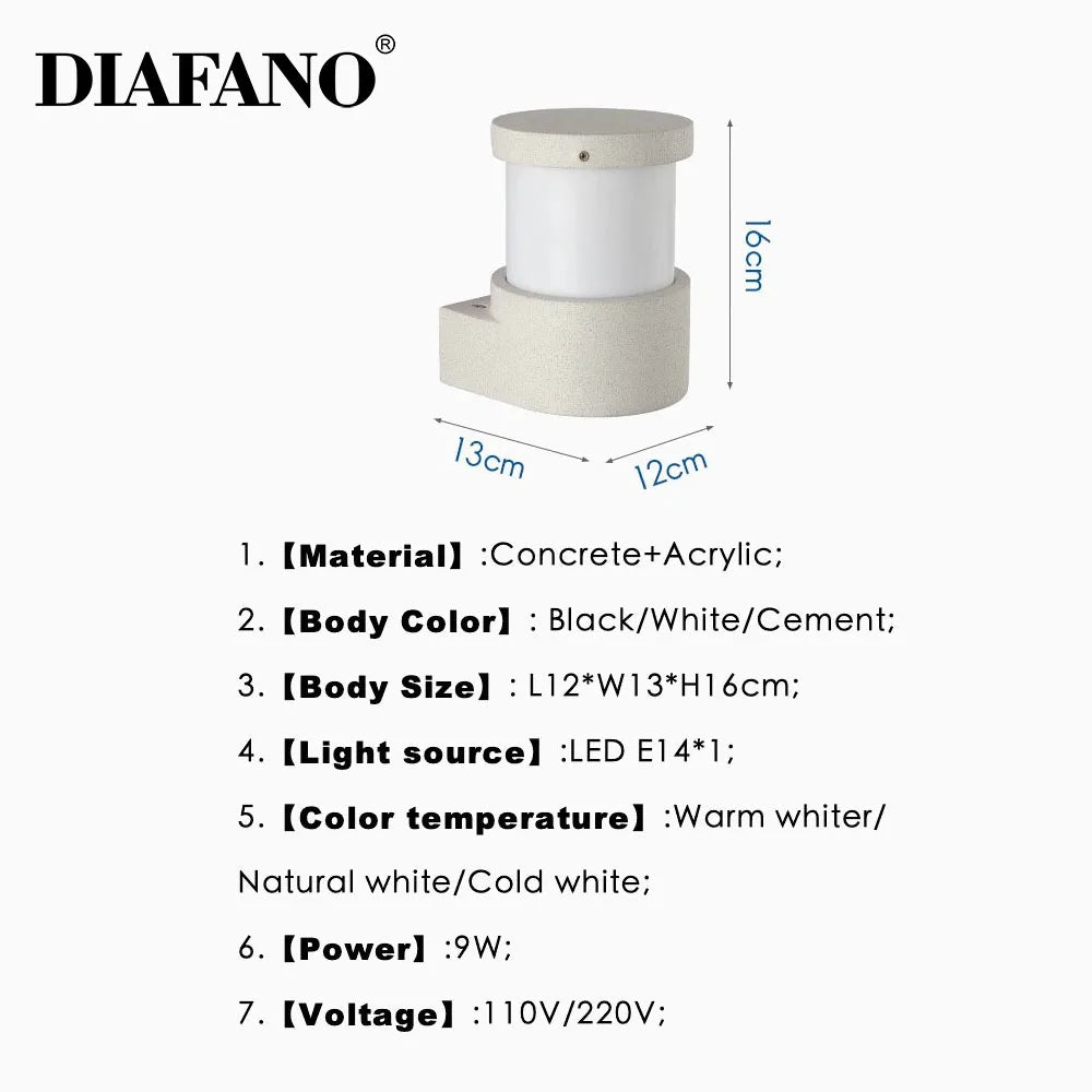DecorBites™ Concrete Outdoor Wall Lamp | IP65 Waterproof Wall Light for Courtyard, Balcony & Door