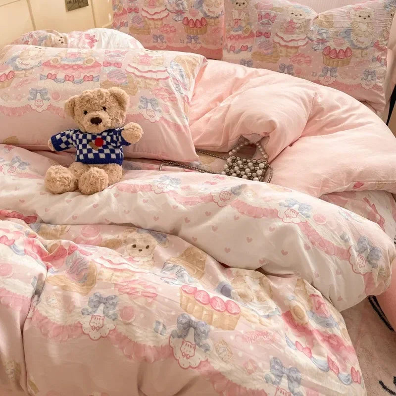 طقم لحاف قطني بتصميم كرتوني مريح من DecorBites™ للكبار