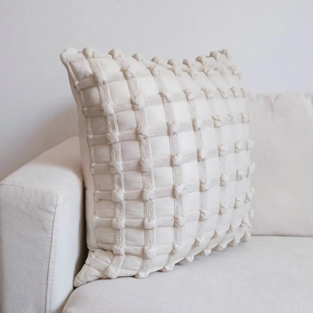 DecorBites™ Cream White Plaid 3D Bubble Cushion Cover - Light Luxury Decorative Sofa Pillow Cover
