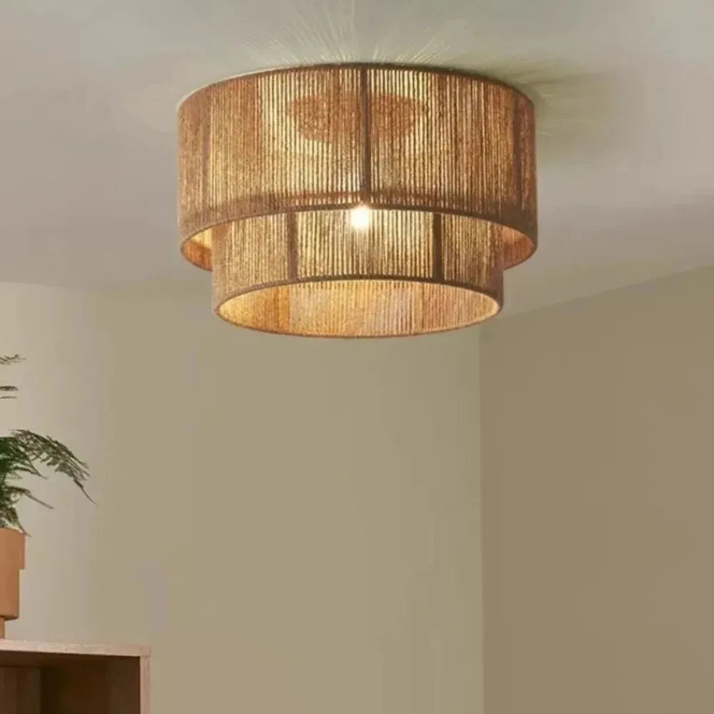Japanese Wicker Rope Pendant Light in Brown, 45Cm