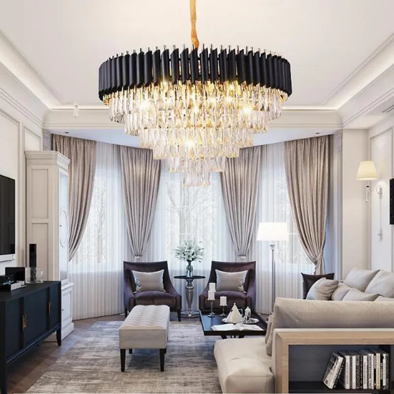 ثريات كريستال ذهبية وسوداء من DecorBites™ بإضاءة LED للسكن الفاخر والضيافة