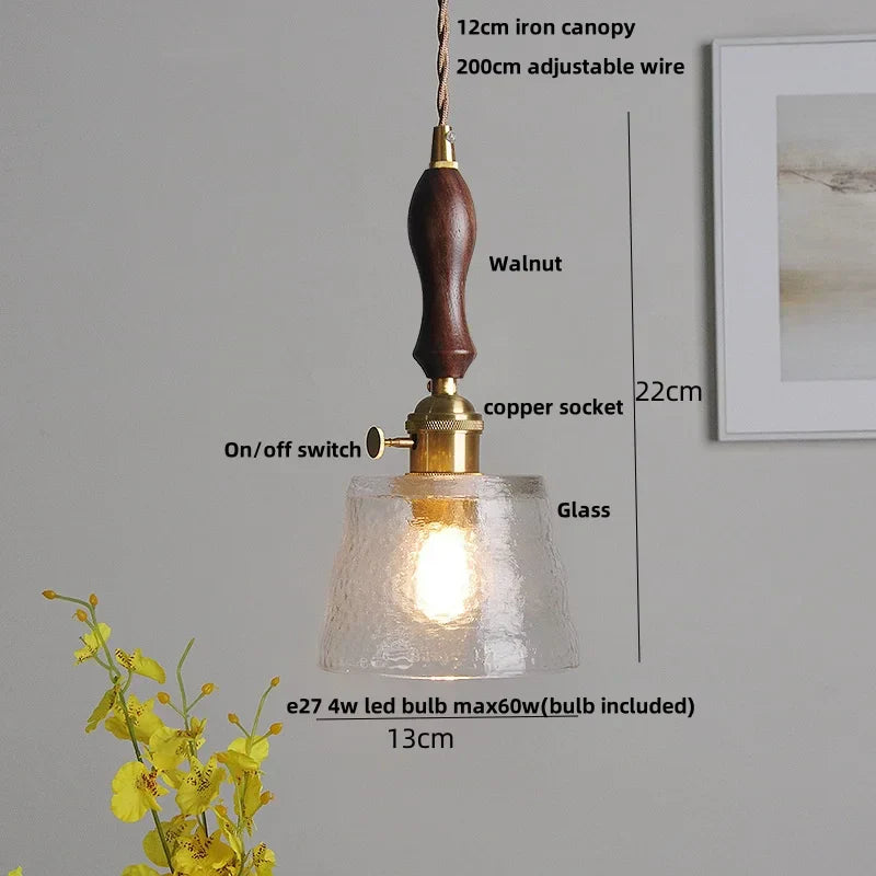 DecorBites™ Cullet Glass LED Pendant Lamp with Walnut Copper Design for Living and Dining Room