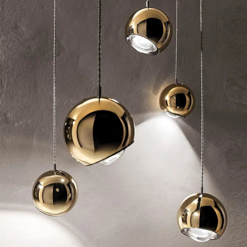 DecorBites™ مصباح LED متدلي بكرة كروم ذهبية للمطبخ، غرفة النوم، غرفة الطعام