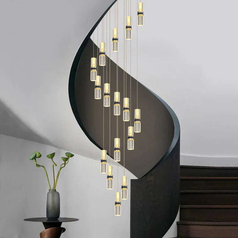 DecorBites™ Crystal Columnar Chandelier Stair Light for Home, Restaurant, Bar, and Villa