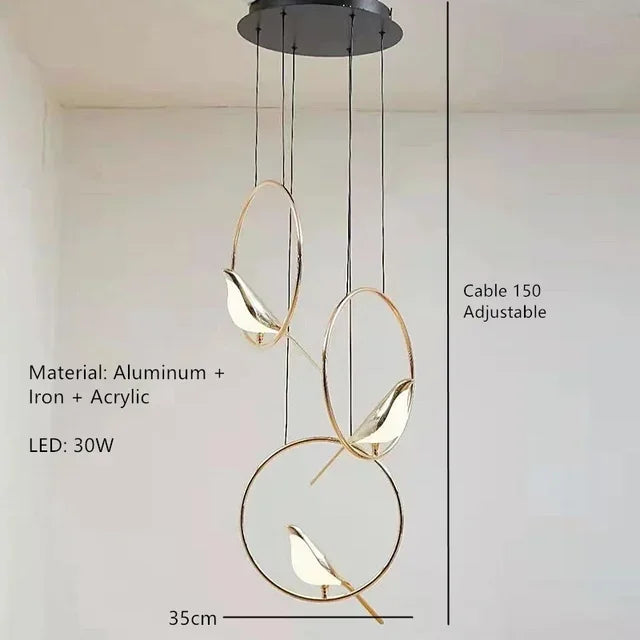 DecorBites™ Gold Magpie Bird LED Ceiling Chandelier for Dining Room Decor