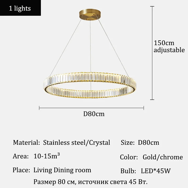 Modern Crystal Ring Pendant Chandelier In Gold Or Silver