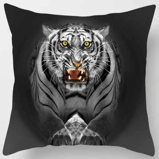 DecorBites™ Animals World Tiger Lion Pillow Case for Cute Home Decor in Sofa Living Room