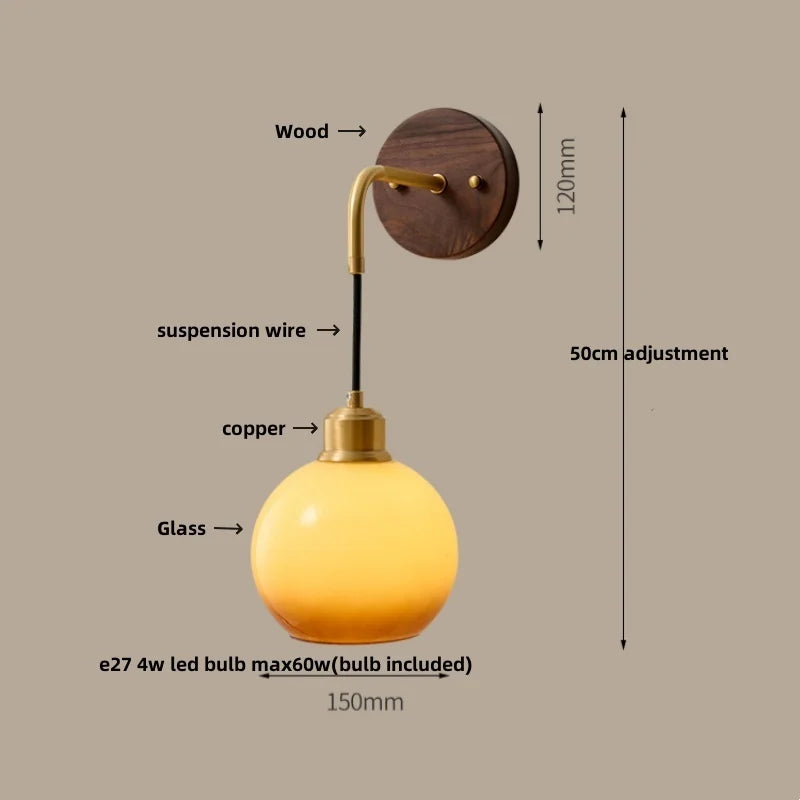 DecorBites™ Copper Adjustable LED Wall Light; Modern Pull Chain Switch Glass Stair Lights
