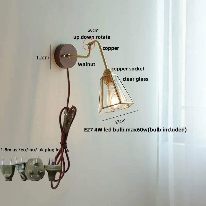 DecorBites™ Copper Glass Wall Sconce Amber LED Rotate Modern Bathroom Mirror Light