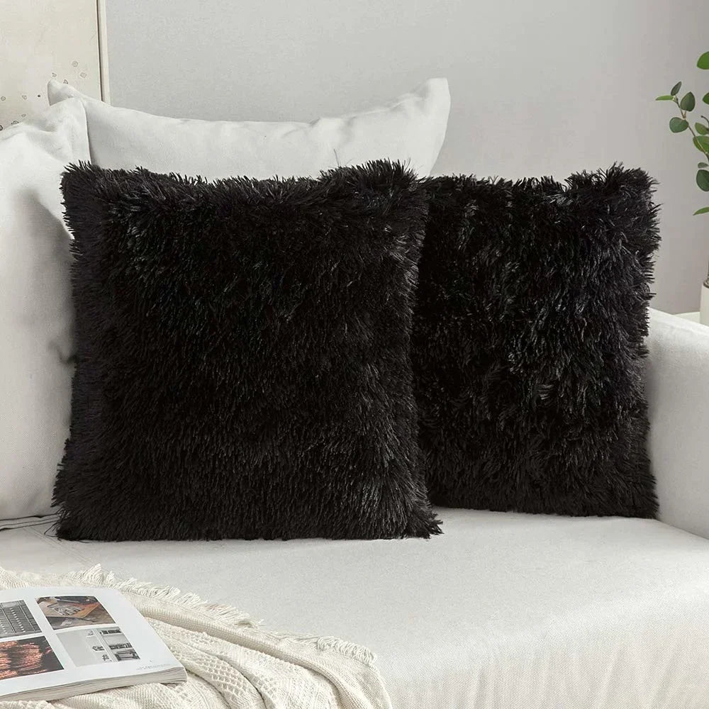 DecorBites™ Cozy Plush Fur Cushion Cover 43x43cm White Grey Sofa Decor Pillowcase