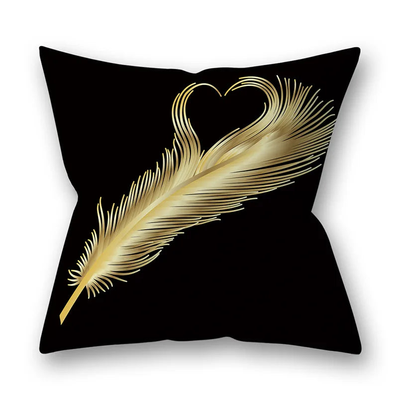 45x45cm Golden Leaves Pillow Cases by DecorBites™ - Nordic Ins Black Sofa Decor