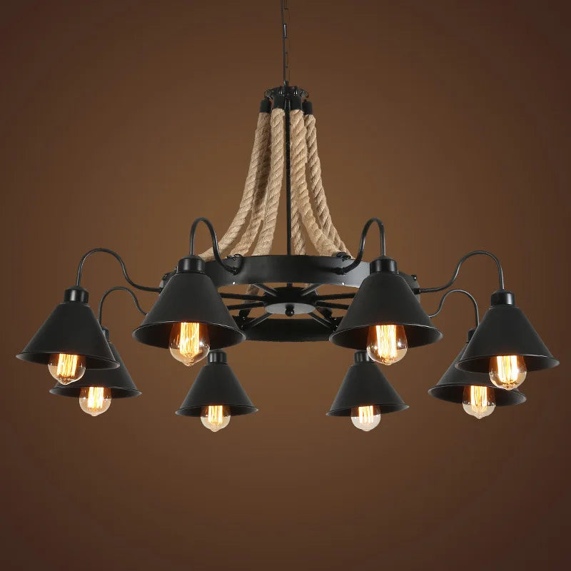 DecorBites™ Industrial Hemp Rope Pendant Light with Iron Lampshade