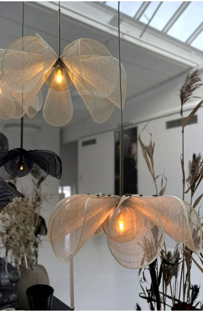 DecorBites™ Cream Fabric Flower Chandelier LED Dining Table Hanging Lamp