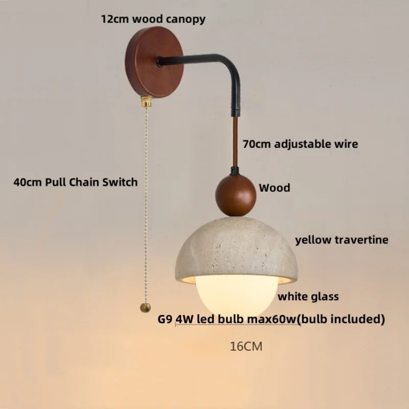 DecorBites™ LED White Glass Wall Light Fixture Modern Pull Chain Switch Bedside Sconce