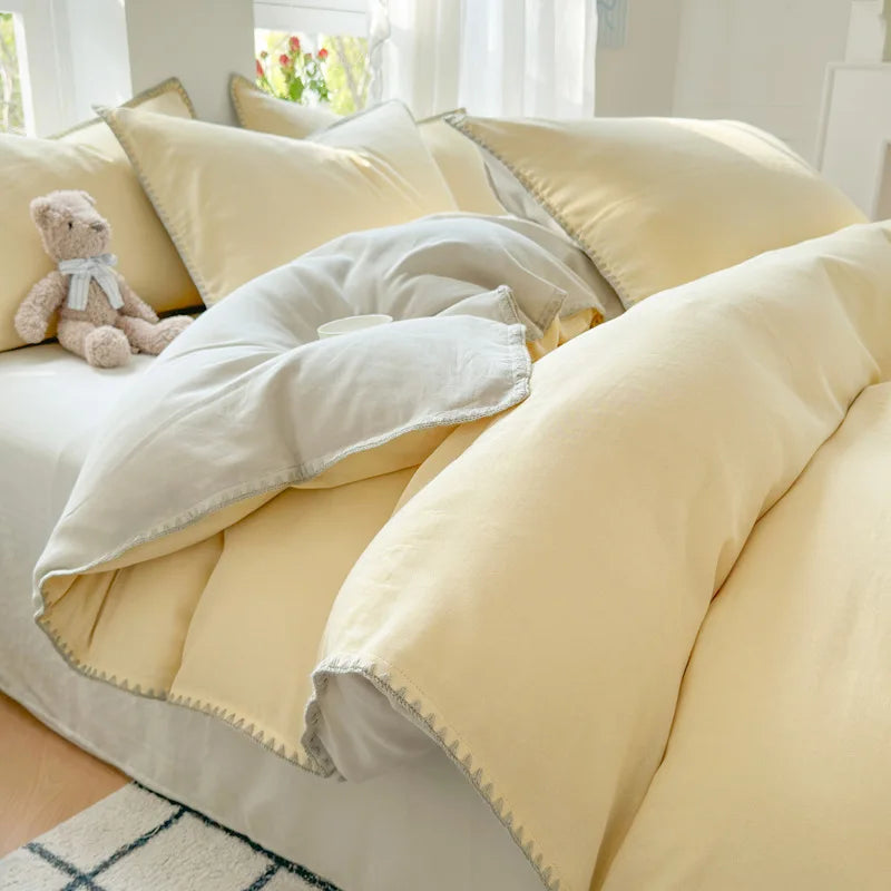 DecorBites™ Cotton Edge Embroidery Bedding Set for Autumn/Winter