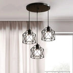 Vintage 3-Light Black Metal Pendant Chandelier