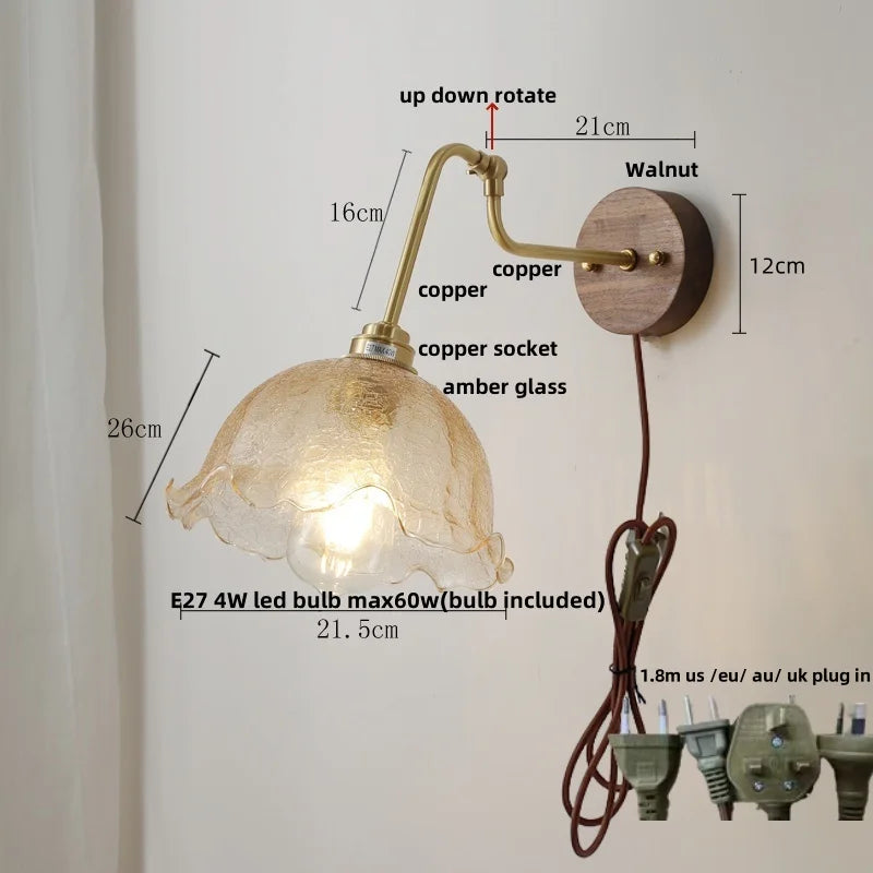 DecorBites™ Copper Glass Wall Sconce Amber LED Rotate Modern Bathroom Mirror Light