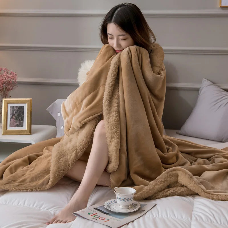 DecorBites™ Cozy Lambswool Flannel Blanket for Sofa, Office, and Bed