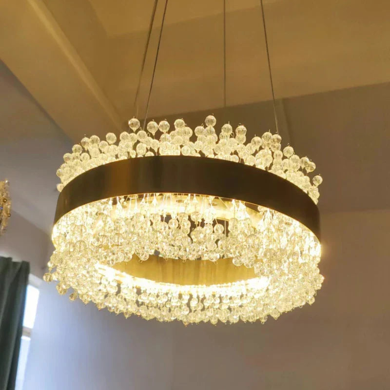 DecorBites™ Gold Metal LED Chandelier: Modern Crystal Lighting for Living Room, Dining Room, Bedroom.