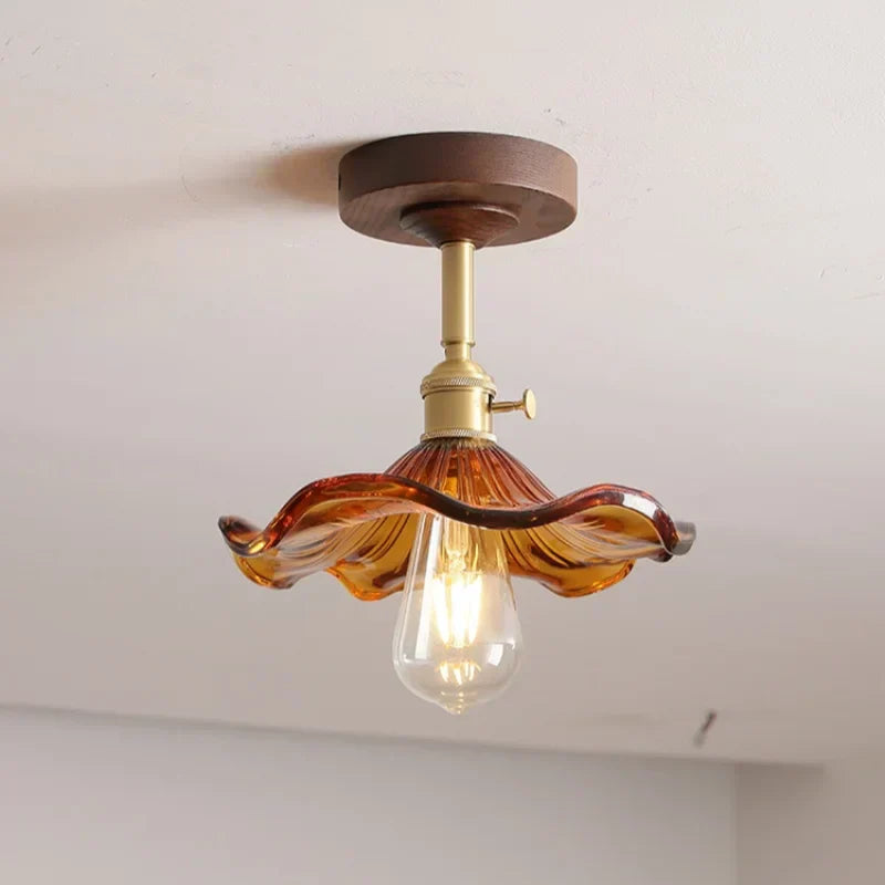 DecorBites™ مصابيح سقف LED زجاجية خضراء: مصباح داخلي خشبي نحاسي حديث