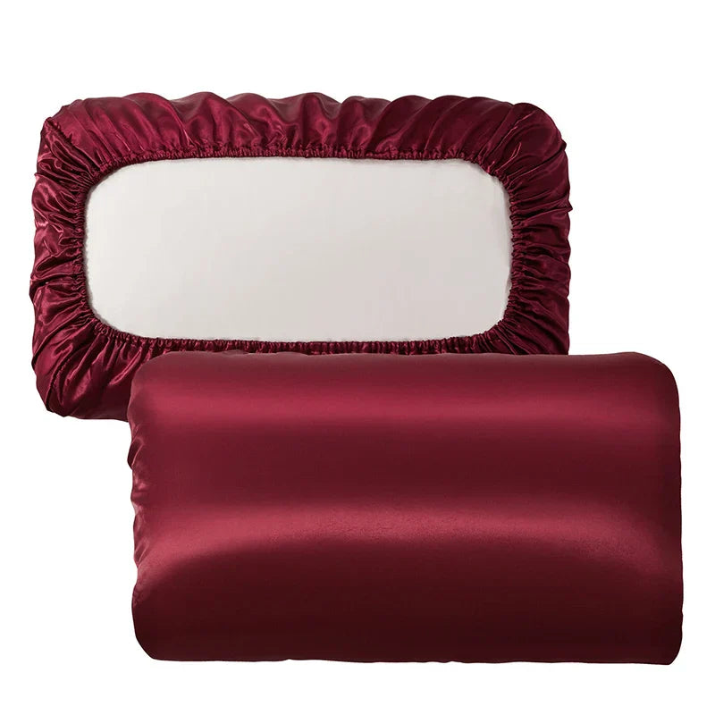 DecorBites™ Imitation Silk Elastic Band Pillowcase Queen King Size Smooth Satin Luxury Bedding