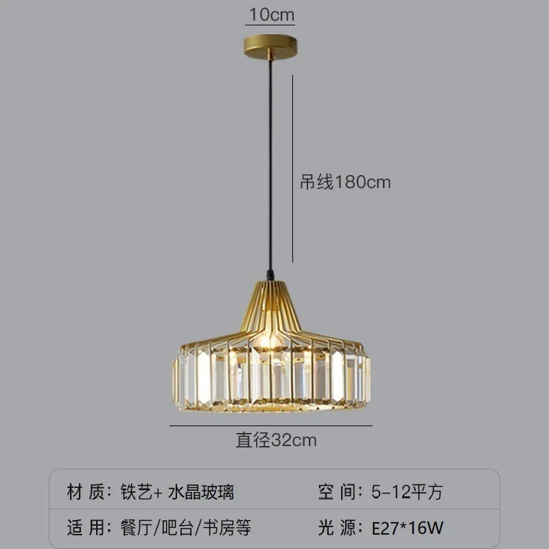 Nordic Crystal Round Pendant Light in Black Iron