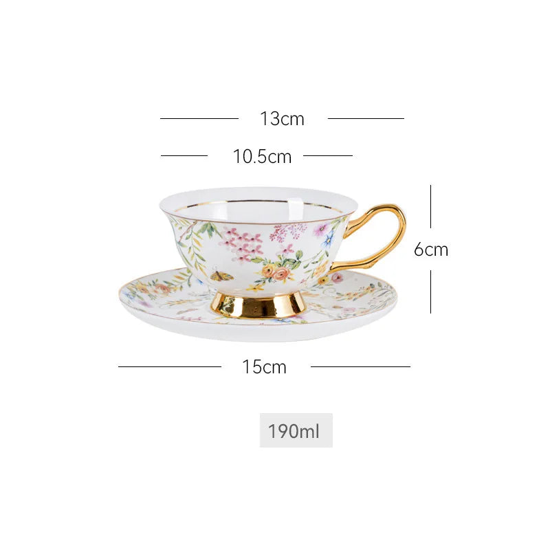 Ensemble Tasse et Soucoupe en Céramique Motif Fleurs Dorées DecorBites™ pour une Expérience Culinaire Élégante