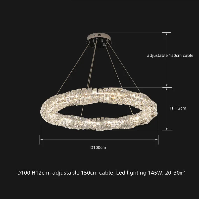 مصابيح قلادة LED كريستالية من DecorBites™ | مصباح حلقي معلق قابل للتعتيم | تركيبات ديكور فاخرة حديثة