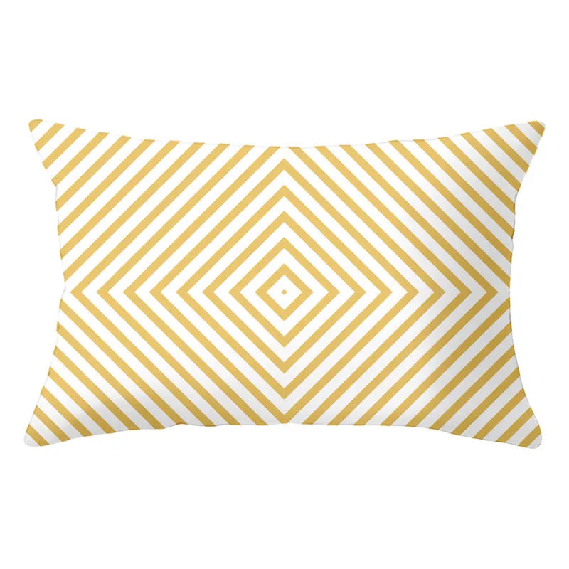 DecorBites™ Geometric Striped Curved Rectangle Pillowcase - Yellow Blue Sofa Throw Pillows