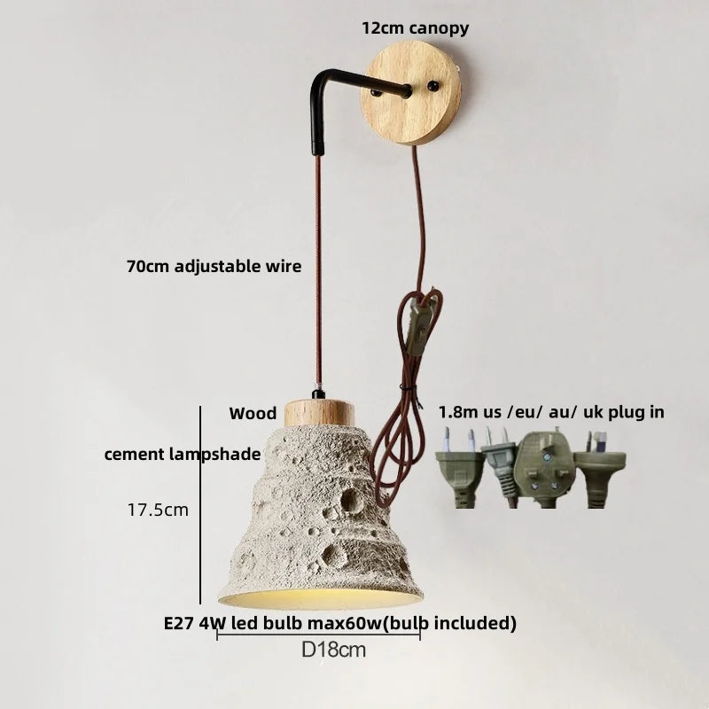 DecorBites™ Adjustable Wall Lights Pull Chain Switch Wood Socket Cement Modern Bedside Lamp