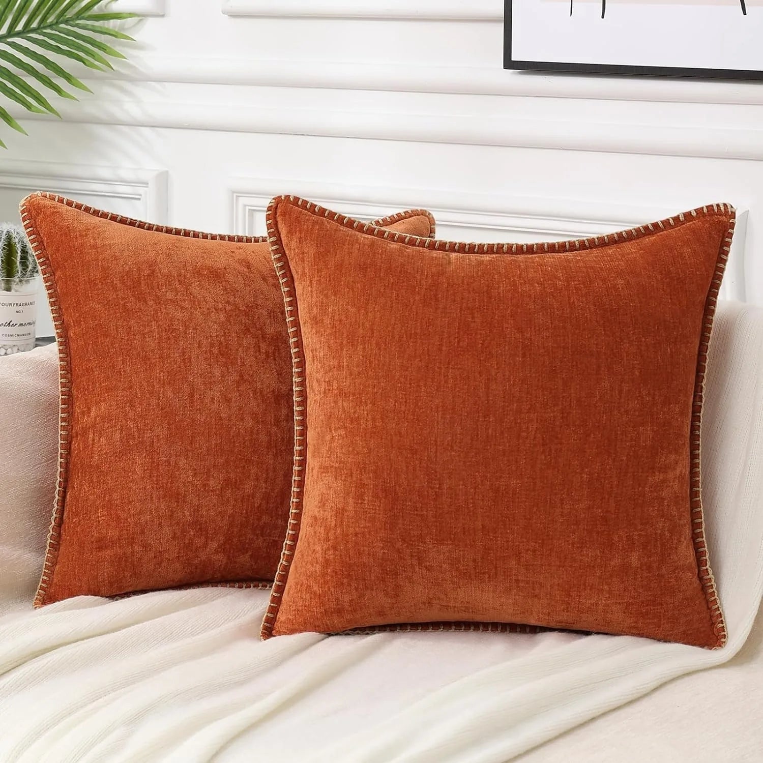 طقم غطاء وسادة فاخر مخملي من الشنيل DecorBites™ لديكور أنيق لغرفة المعيشة