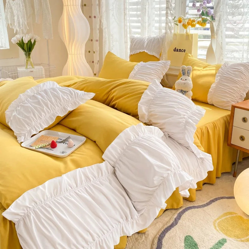 طقم مفروشات من القطن السادة بتطريز دانتيل DecorBites™ - مقاسات كوين/كينغ/مزدوج/فردي