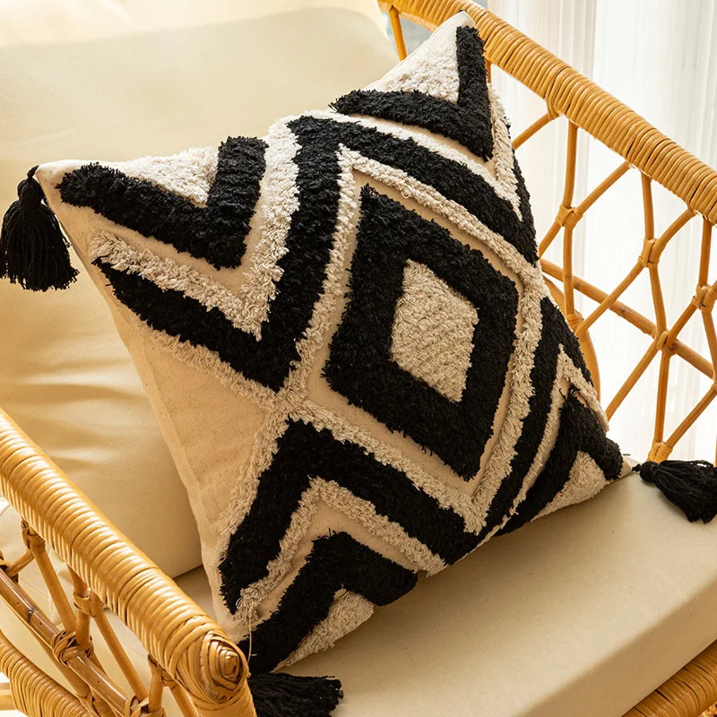 DecorBites™ Geometric Chenille Embroidered Pillow Covers Boho Moroccan Style Decor
