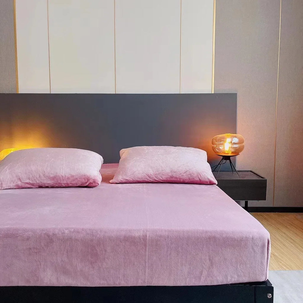 DecorBites™ Cozy Flannel Queen Bed Sheet | Soft Fitted Coral Fleece Mattress Cover | Plush Winter Bedsheet