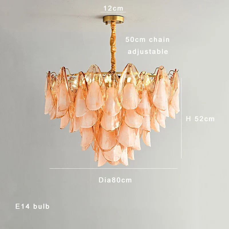 DecorBites™ ثريا متدلية بتصميم فرنسي فاخر ببتلات زجاجية كهرمانية وقابلة للتعتيم باللون الذهبي الكرومي