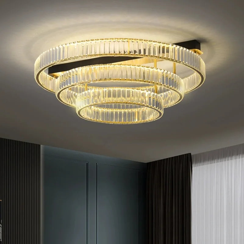 DecorBites™ مصابيح سقف نحاسية ذهبية كريستالية LED إضاءة ديكور منزلي حديثة للغرف