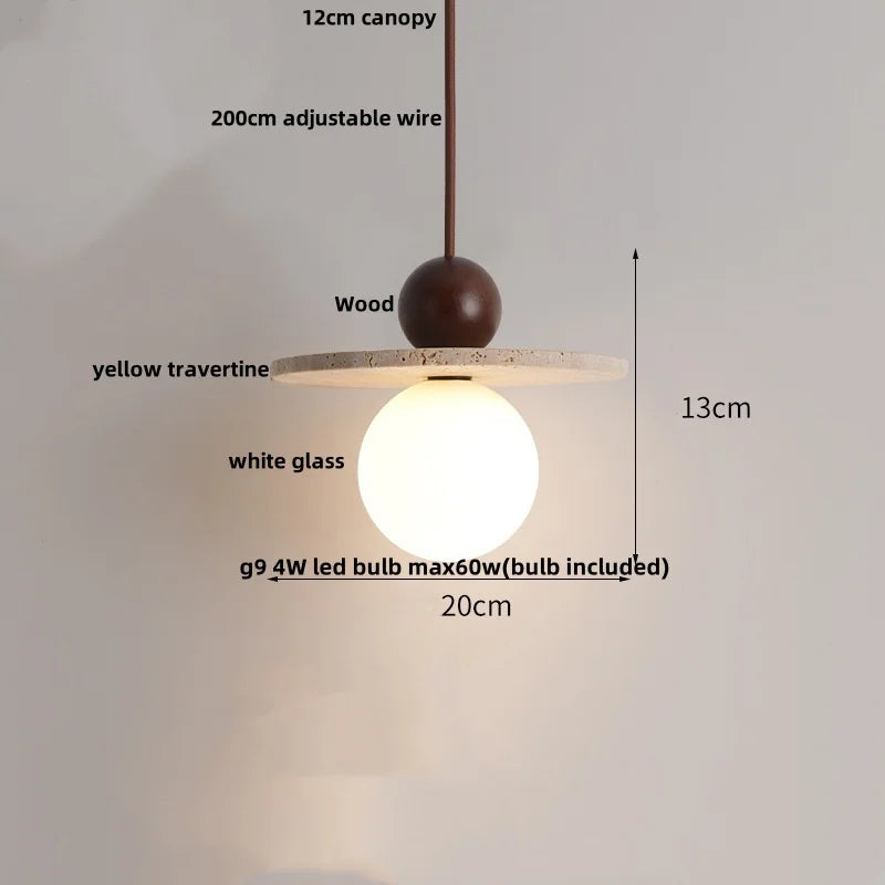 مصباح معلق LED من DecorBites™ من الحديد الأسود بتصميم وابي سابي - حجر الترافرتين الأصفر