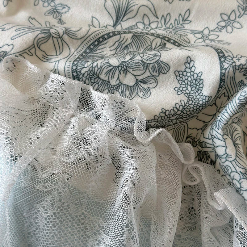 DecorBites™ French Lace Ruffles Princess Bedding Set - Velvety Warm Quilt Cover, Bed Skirt, Bedspread, Pillowcases