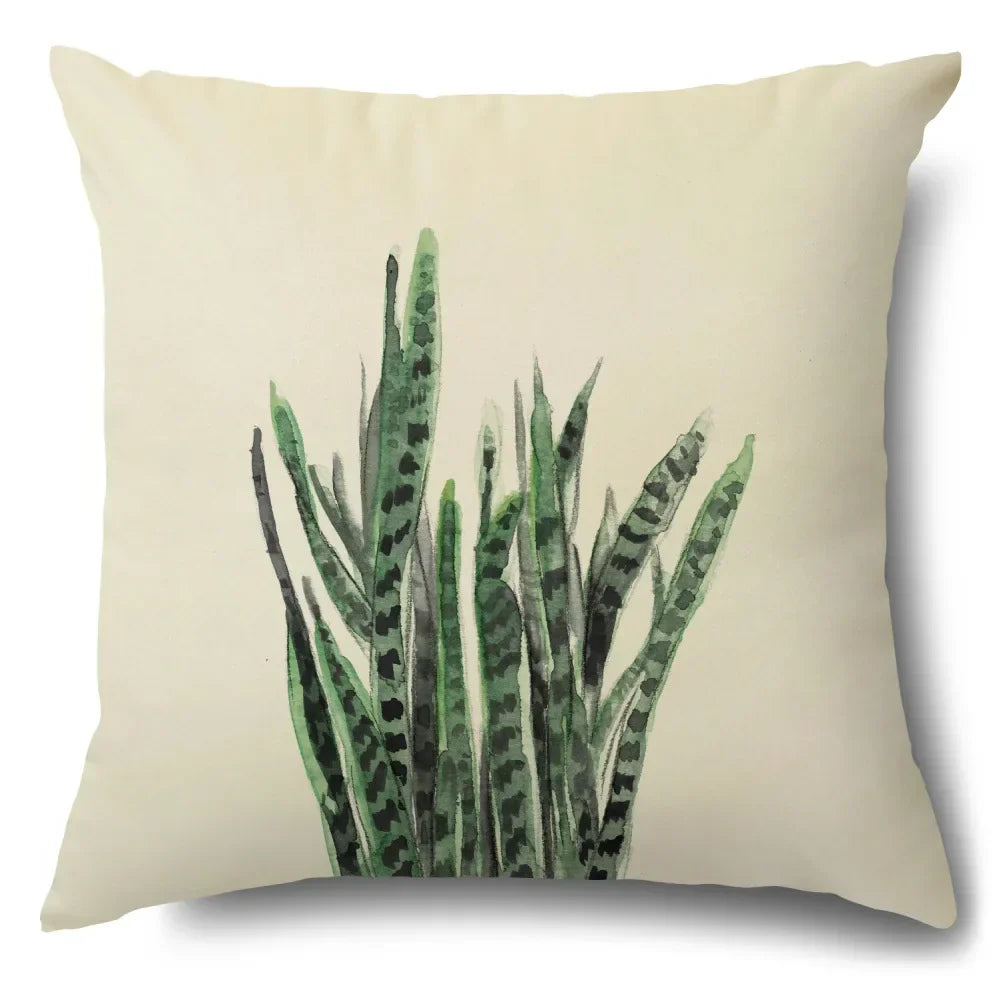 DecorBites™ Green Leaves Decorative Pillow Case - Simple Style Cotton Linen Sofa Cushion Cover