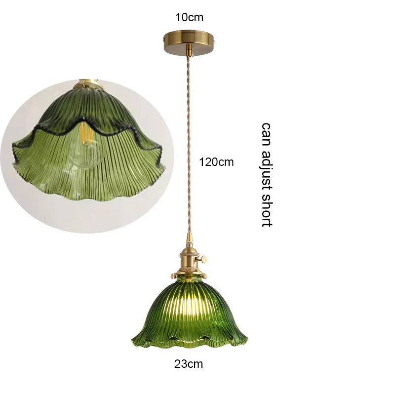 Korean Retro Glass Pendant Light With Wood Accent
