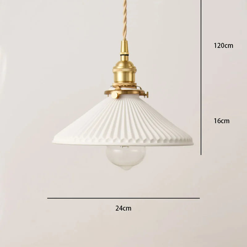 Japanese Ceramic Pendant Light in White and Bronze