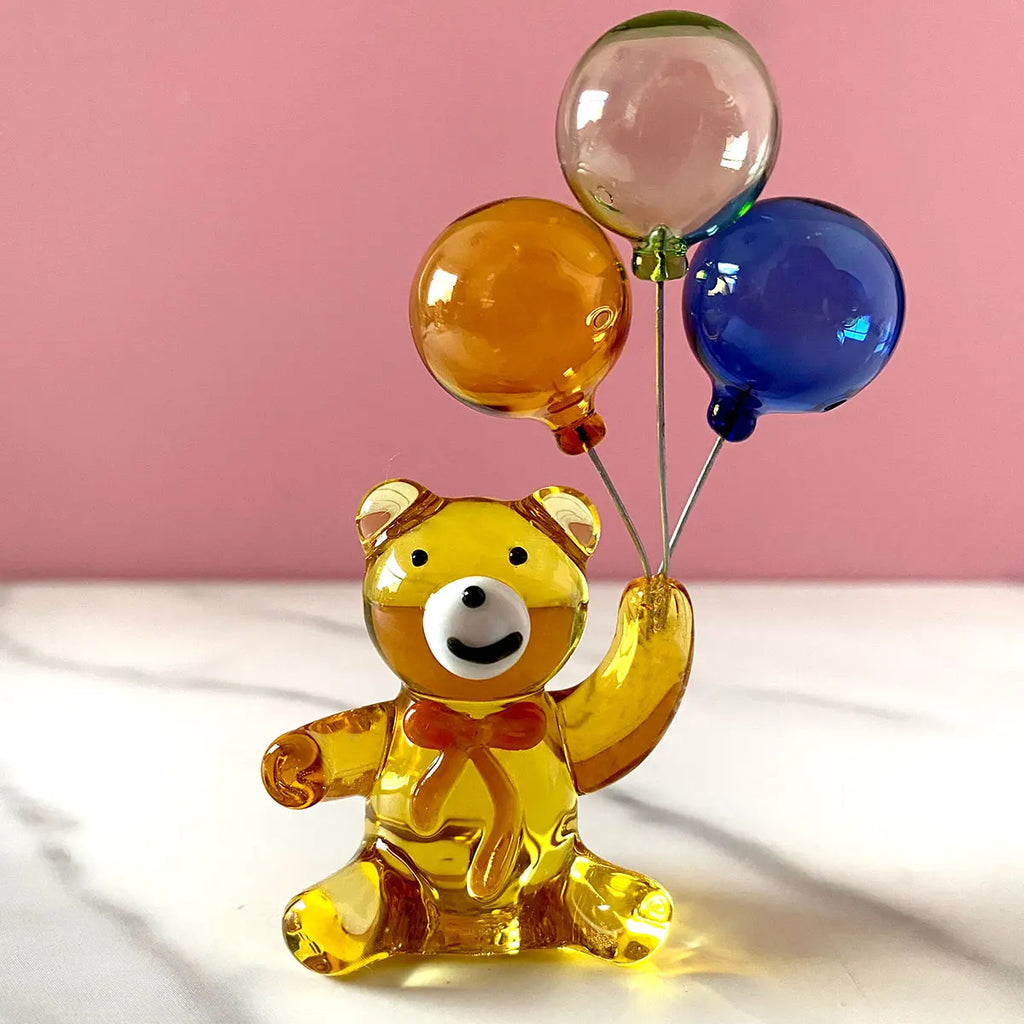 DecorBites™ Crystal Bear with Balloons Glass Figurine: Charming Home Table Decor - Kids Birthday Gift
