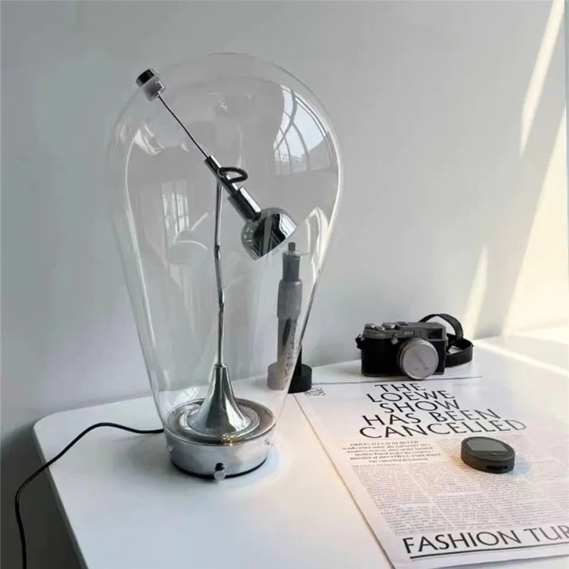 DecorBites™ Lodes Blow Glass Table Light: Adjustable Modern Chrome Lamp for Home, Store, and Bar