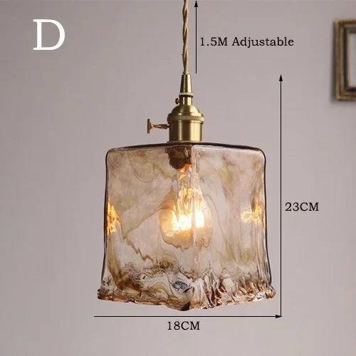Retro Amber Glass Japanese-Style Pendant Light