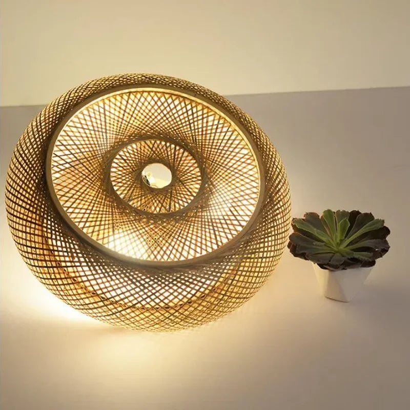 DecorBites™ غطاء مصباح سقف من الخيزران اللامع بتصميم فني من الراتان، تركيبات ثريا
