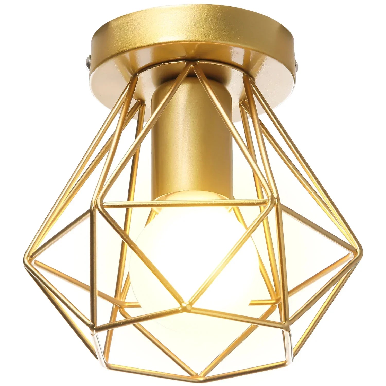 DecorBites™ Gold Iron Cage Ceiling Light مصباح سقف قفص حديدي ذهبي للديكور الاسكندنافي الحديث بتصميم عتيق E27