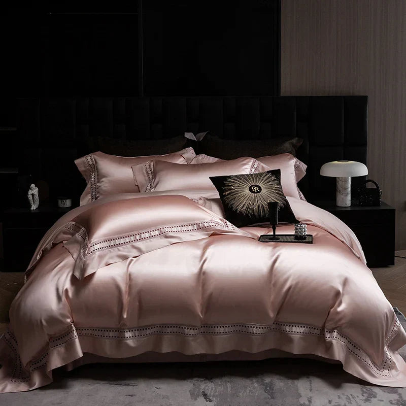 DecorBites™ 1000TC Egyptian Cotton Luxury Satin Bedding Set with Wide Hollow Edge