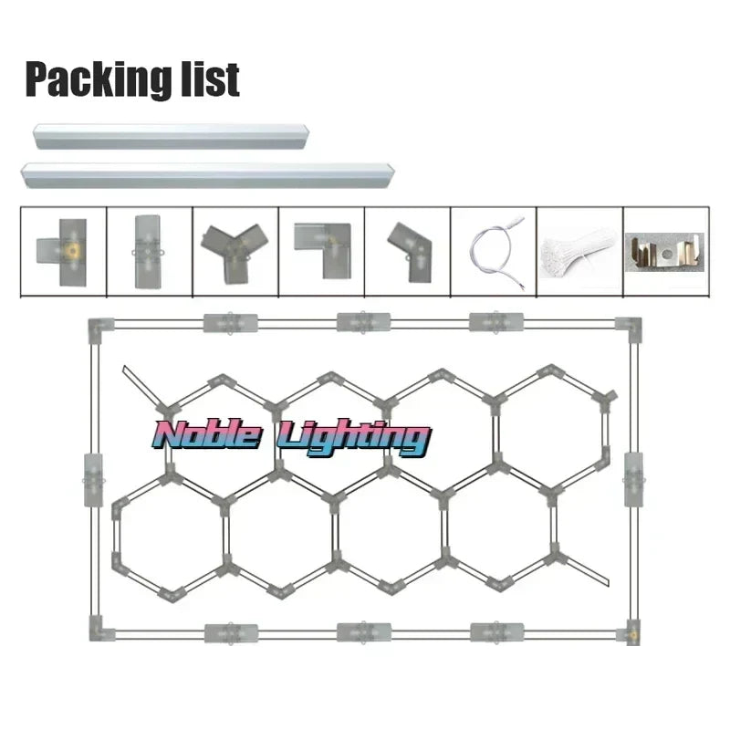DecorBites™ مصابيح LED هندسية لمعرض تفاصيل السيارات وورشة العمل - ثيم ندفة الثلج متعددة الأضلاع