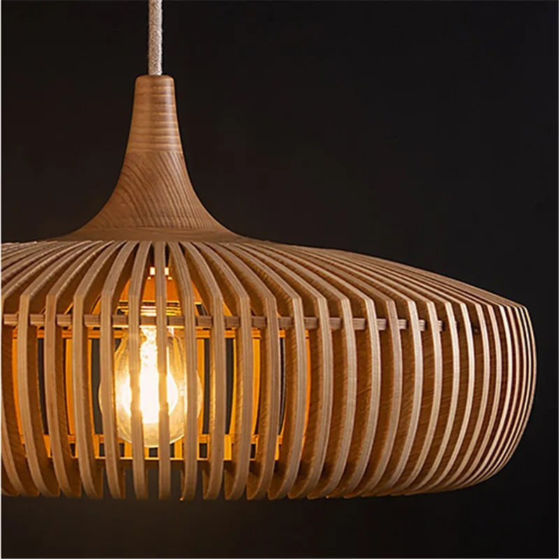 Wabi-Sabi Hollowed Wood Pendant Light in Brown