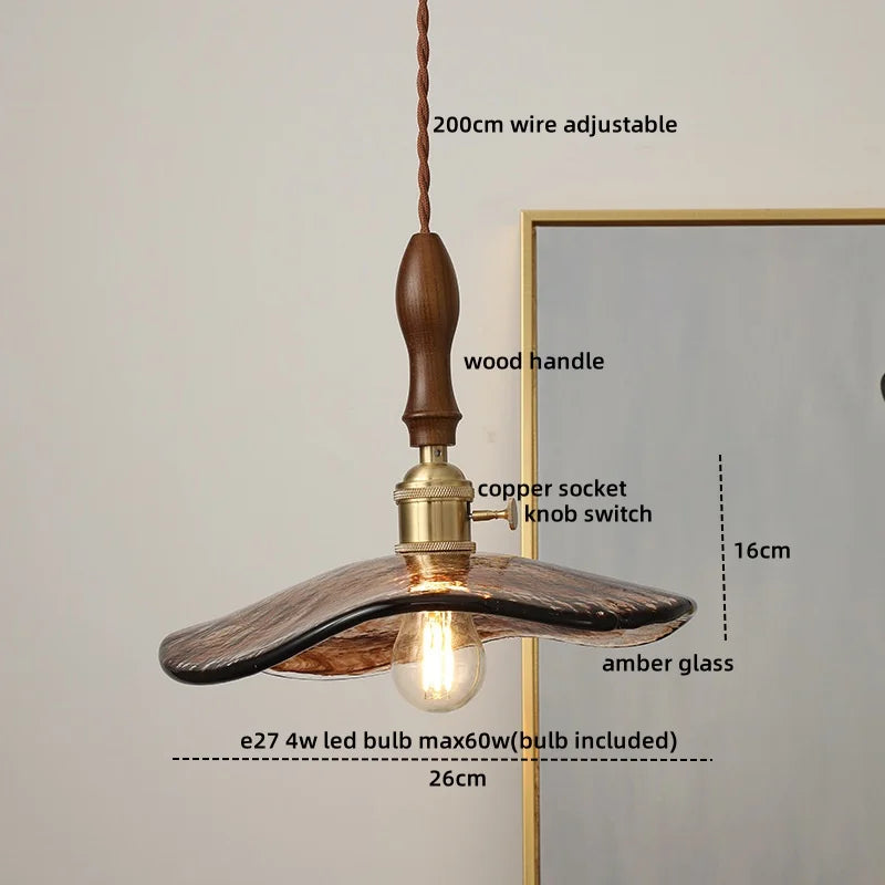 مصباح معلق LED من الزجاج الأخضر DecorBites™ بمفتاح مقبض، ثريا نحاسية
